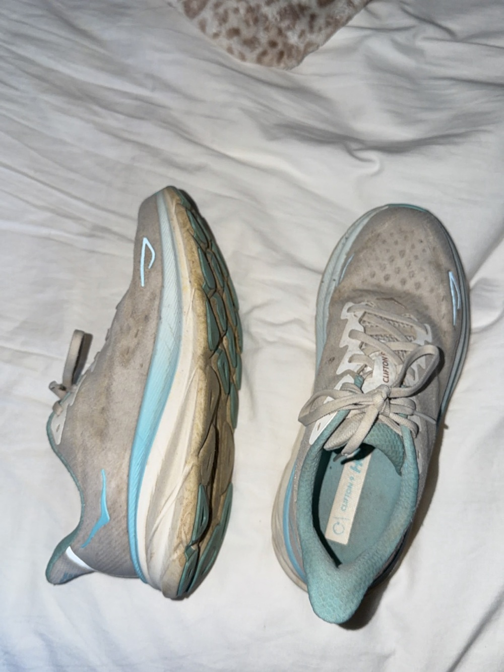 Hoka Women's Light Gray and Aqua Athletic Shoes